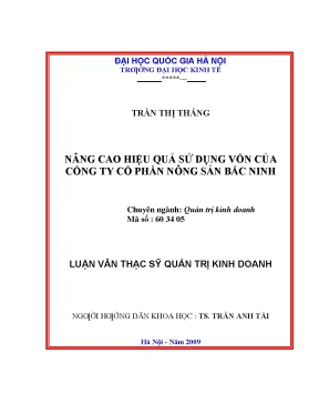 Luận văn nâng cao hiệu quả sử dụng vốn của công ty cổ phần nông sản bắc ninh