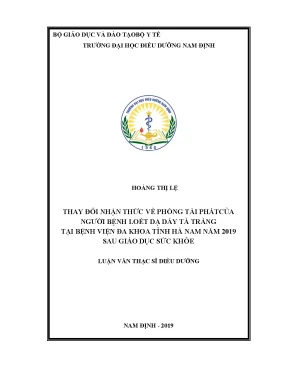 Luận văn thay đổi nhận thức về phòng tái phát của người bệnh loét dạ dày tá tràng tại bệnh viện đa khoa tỉnh hà nam năm 2019 sau giáo dục sức khỏe