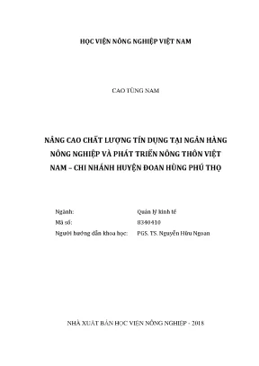 Luận văn nâng cao chất lượng tín dụng tại ngân hàng nông nghiệp và phát triển nông thôn việt nam chi nhánh huyện đoan hùng phú thọ