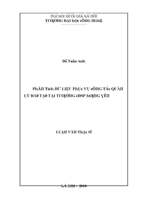 Luận văn phân tích dữ liệu phục vụ công tác quản lý đào tạo tại trường cđsp hưng yên