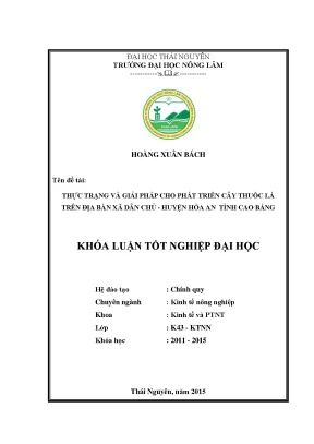 Luận văn thực trạng và giải pháp cho phát triển cây thuốc lá trên địa bàn xã dân chủ huyện hòa an tỉnh cao bằng