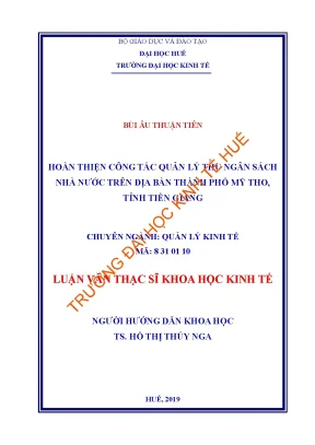 Luận văn hoàn thiện công tác quản lý thu ngân sách nhà nước trên địa bàn thành phố mỹ tho tỉnh tiền giang