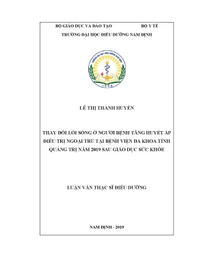 Luận văn thay đổi lối sống ở người bệnh tăng huyết áp điều trị ngoại trú tại bệnh viện đa khoa tỉnh quảng trị năm 2019 sau giáo dục sức khỏe