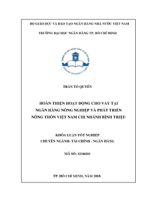 Luận văn hoàn thiện hoạt động cho vay tại ngân hàng nông nghiệp và phát triển nông thôn việt nam chi nhánh bình triệu