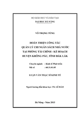 Luận văn hoàn thiện công tác quản lý chi ngân sách nhà nước tại phòng tài chính kế hoạch huyện krông pác tỉnh đắc lăk
