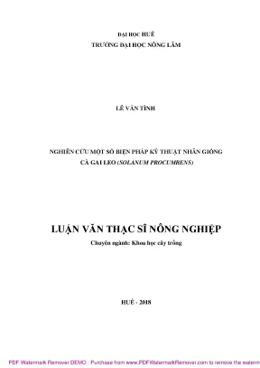 Luận văn nghiên cứu một số biện pháp kỹ thuật nhân giống cà gai leo solanum procumbens