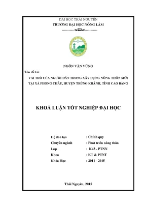 Luận văn vai trò của người dân trong xây dựng nông thôn mới tại xã phong châu huyện trùng khánh tỉnh cao bằng
