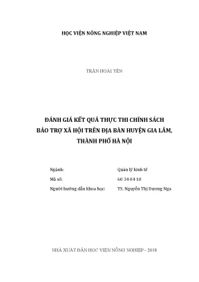 Luận văn đánh giá kết quả thực thi chính sách bảo trợ xã hội trên địa bàn huyện gia lâm thành phố hà nội