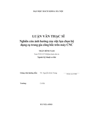 Nghiên cứu ảnh hưởng của việc lựa chọn bộ dụng cụ trong gia công hốc trên máy cnc