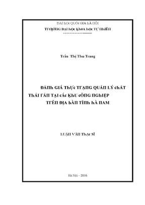 Luận văn thạc sĩ đánh giá thực trạng quản lý chất thải rắn tại các khu công nghiệp trên địa bàn tỉnh hà nam vnu lvts004