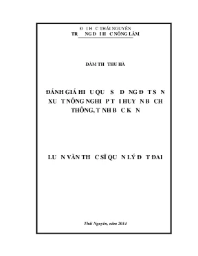 Luận văn đánh giá hiệu quả sử dụng đất sản xuất nông nghiệp tại huyện bạch thông tỉnh thái nguyên