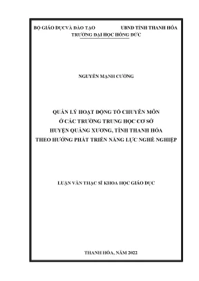 Quản lý hoạt động tổ chuyên môn ở các trường trung học cơ sở huyện quảng xương tỉnh thanh hóa theo hướng phát triển năng lực nghề nghiệp
