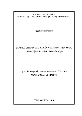 Luận văn quản lý kinh tế quản lý chi thường xuyên ngân sách nhà nước tại huyện pác nặm tỉnh bắc kạn