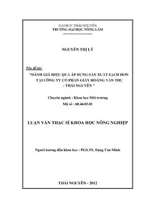 Luận văn đánh giá hiệu quả áp dụng sản xuất sạch hơn tại công ty cổ phần giấy hoàng văn thụ thái nguyên