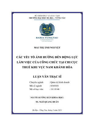 Luận văn các yếu tố ảnh hưởng đến động lực làm việc của công chức tại chi cục thuế khu vực nam khánh hoà