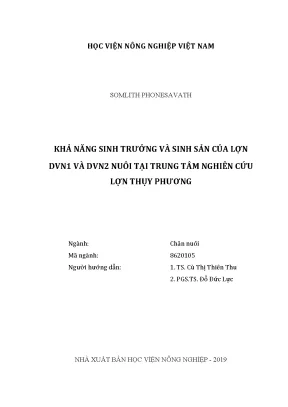 Luận văn khả năng sinh trưởng và sinh sản của lợn dvn1 và dvn2 nuôi tại trung tâm nghiên cứu lợn thụy phương