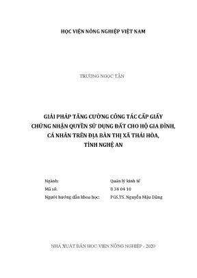 Giải pháp tăng cường công tác cấp giấy chứng nhận quyền sử dụng đất cho hộ gia đình cá nhân trên địa bàn thị xã thái hòa tỉnh nghệ an