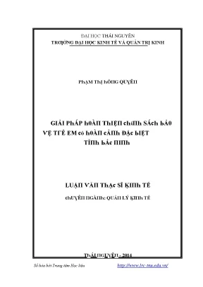 Luận văn giải pháp hoàn thiện chính sách bảo vệ trẻ em có hoàn cảnh đặc biệt tại tỉnh bắc ninh