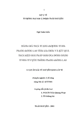 Luận văn đánh giá thực trạng chương trình phòng chống lao tỉnh bắc ninh và kết quả thực hiện giải pháp giáo dục đồng đẳng trong truyền thông phòng chống lao