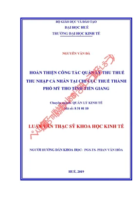 Luận văn hoàn thiện công tác quản lý thu thuế thu nhập cá nhân tại chi cục thuế thành phố mỹ tho tỉnh tiền giang