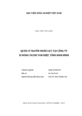 Luận văn quản lý nguồn nhân lực tại công ty xi măng vicem tam điệp tỉnh ninh bình