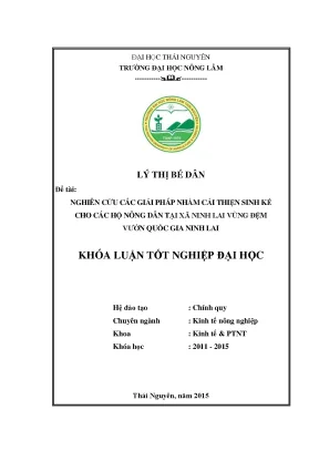 Luận văn nghiên cứu các giải pháp chủ yếu nhằm cải thiện sinh kế cho các hộ nông dân tại xã ninh lai thuộc vùng đệm vườn quốc gia tam đảo