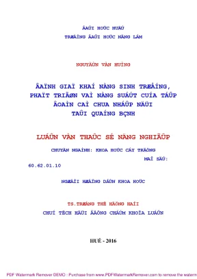 Luận văn đánh giá khả năng sinh trưởng phát triển và năng suất của tập đoàn cà chua nhập nội tại quảng bình