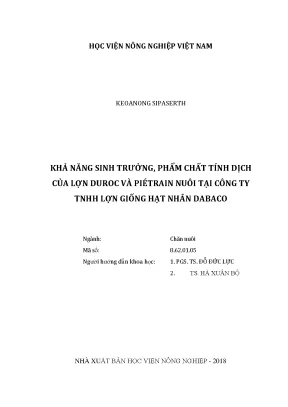 Luận văn khả năng sinh trưởng phẩm chất tinh dịch của lợn duroc và piétrain nuôi tại công ty tnhh lợn giống hạt nhân dabaco