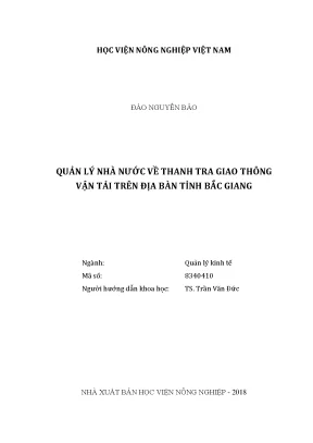 Luận văn quản lý nhà nước về thanh tra giao thông vận tải trên địa bàn tỉnh bắc giang