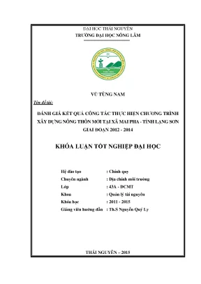 Luận văn đánh giá kết quả công tác thực hiện chương trình xây dựng nông thôn mới tại xã mai pha tỉnh lạng sơn giai đoạn 2012 2014