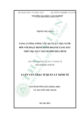 Tăng cường công tác quản lý nhà nước đối với hoạt động kinh doanh xăng dầu trên địa bàn thành phố hòa bình