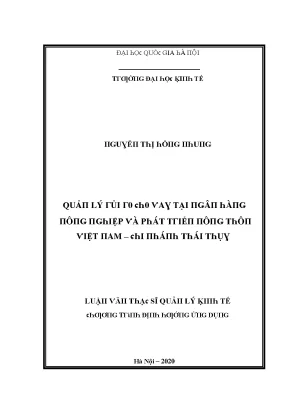 Luận văn quản lý rủi ro cho vay tại ngân hàng nông nghiệp và phát triển nông thôn việt nam chi nhánh thái thụy