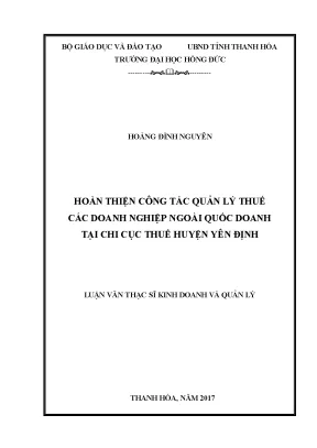 Hoàn thiện công tác quản lý thuế các doanh nghiệp ngoài quốc doanh tại chi cục thuế huyện yên định