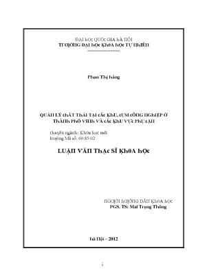 Luận văn thạc sĩ quản lý chất thải tại các khu cụm công nghiệp ở thành phố vinh và các khu vực phụ cận vnu lvts08w