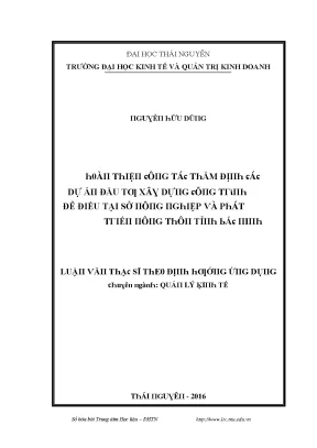 Luận văn hoàn thiện công tác thẩm định các dự án đầu tư xây dựng công trình đê điều tại sở nông nghiệp và phát triển nông thôn tỉnh bắc ninh