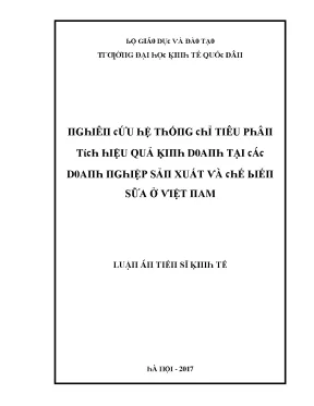 Luận văn nghiên cứu hệ thống chỉ tiêu phân tích hiệu quả kinh doanh tại các doanh nghiệp sản xuất và chế biến sữa ở việt nam