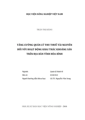 Luận văn tăng cường quản lý thu thuế tài nguyên đối với hoạt động khai thác khoáng sản trên địa bàn tỉnh hòa bình