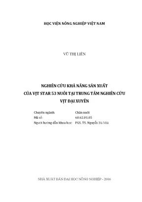 Luận văn nghiên cứu khả năng sản xuất của vịt star 53 nuôi tại trung tâm nghiên cứu vịt đại xuyên