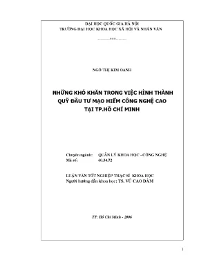 Những khó khăn trong việc hình thành quỹ đầu tư mạo hiểm công nghệ cao tại thành phố hồ chí minh