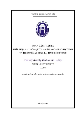 Pháp luật đầu tư trực tiếp nước ngoài vào việt nam và thực tiễn áp dụng tại tỉnh bình dương