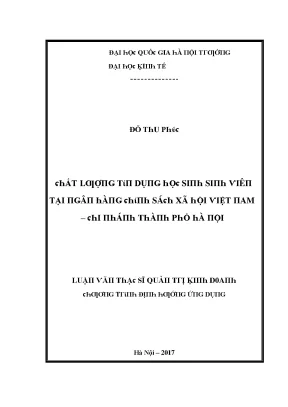 Luận văn chất lượng tín dụng học sinh sinh viên tại ngân hàng chính sách xã hội việt nam chi nhánh thành phố hà nội