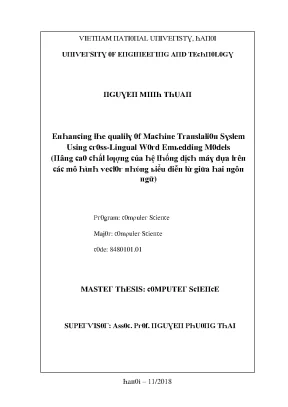 Luận văn enhancing the quality of machine translation system using cross lingual word embedding models