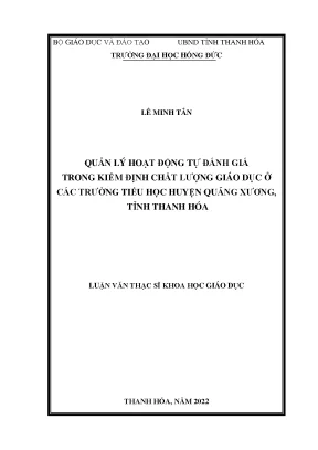 Quản lý hoạt động tự đánh giá trong kiểm định chất lượng giáo dục ở các trường tiểu học huyện quảng xương tỉnh thanh hóa