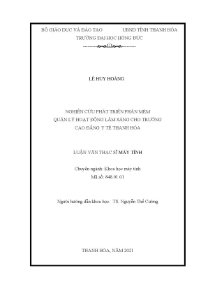 Nghiên cứu phát triển phần mềm quản lý hoạt động lâm sàng cho trường cao đẳng y tế thanh hóa