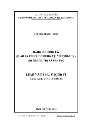 Luận văn nâng cao công tác quản lý rủi ro tín dụng tại vietinbank chi nhánh thị xã phú thọ