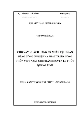Luận văn cho vay khách hàng cá nhân tại ngân hàng nông nghiệp và phát triển nông thôn việt nam chi nhánh huyện lệ thủy tỉnh quảng bình