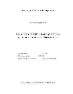 Luận văn hoàn thiện tổ chức công tác kế toán tại bệnh viện sản nhi tỉnh bắc ninh
