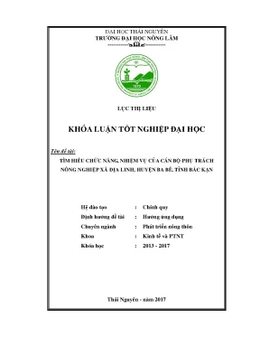 Luận văn tìm hiểu chức năng nhiệm vụ của cán bộ phụ trách nông nghiệp xã địa linh huyện ba bể tỉnh bắc kạn