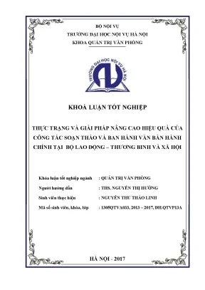 Luận văn thực trạng và giải pháp nâng cao hiệu quả của công tác soạn thảo và ban hành văn bản hành chính tại bộ lao động thương binh và xã hội