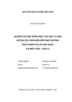 Luận văn nghiên cứu đặc điểm thực vật học và ảnh hưởng của phân bón đến sinh trưởng phát triển của cây độc hoạt tại mộc châu sơn la